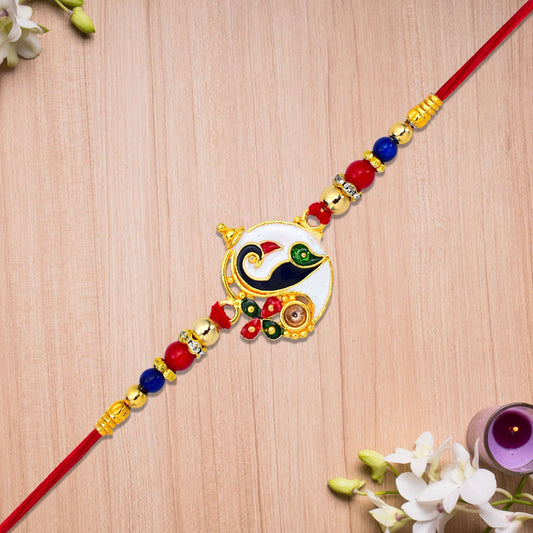Designer Ganesh Rakhi with Enamel Work & Color Beads