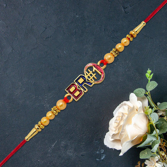 Bro #1 Rakhi with Golden Beads & Enamel Finish