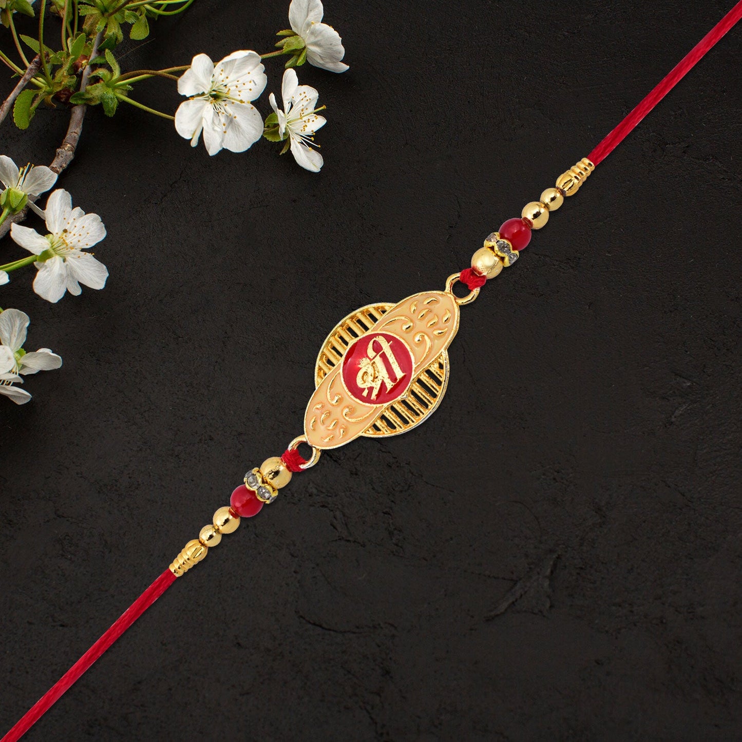 Golden Shree Rakhi with Designer Frame