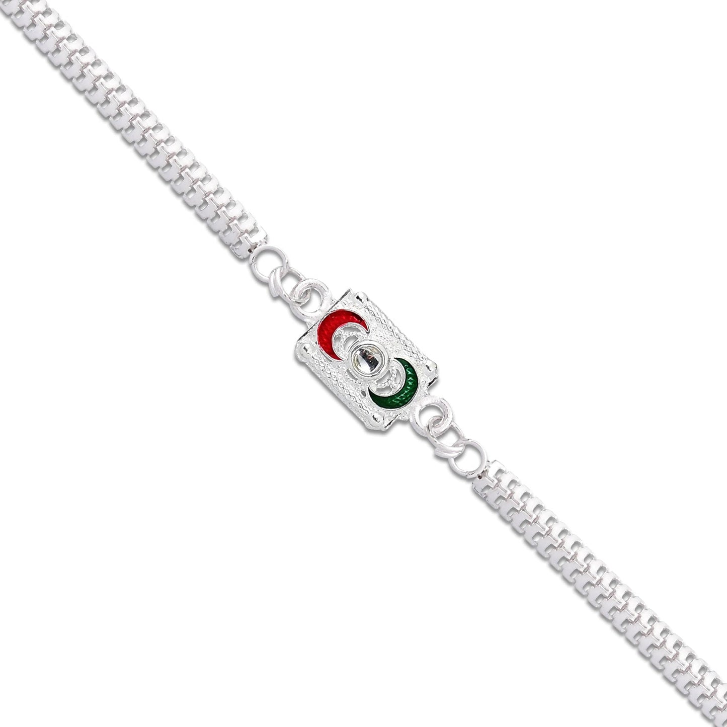 Trendy Geometric Rakhi with Linked Ring Design and Polished Chain