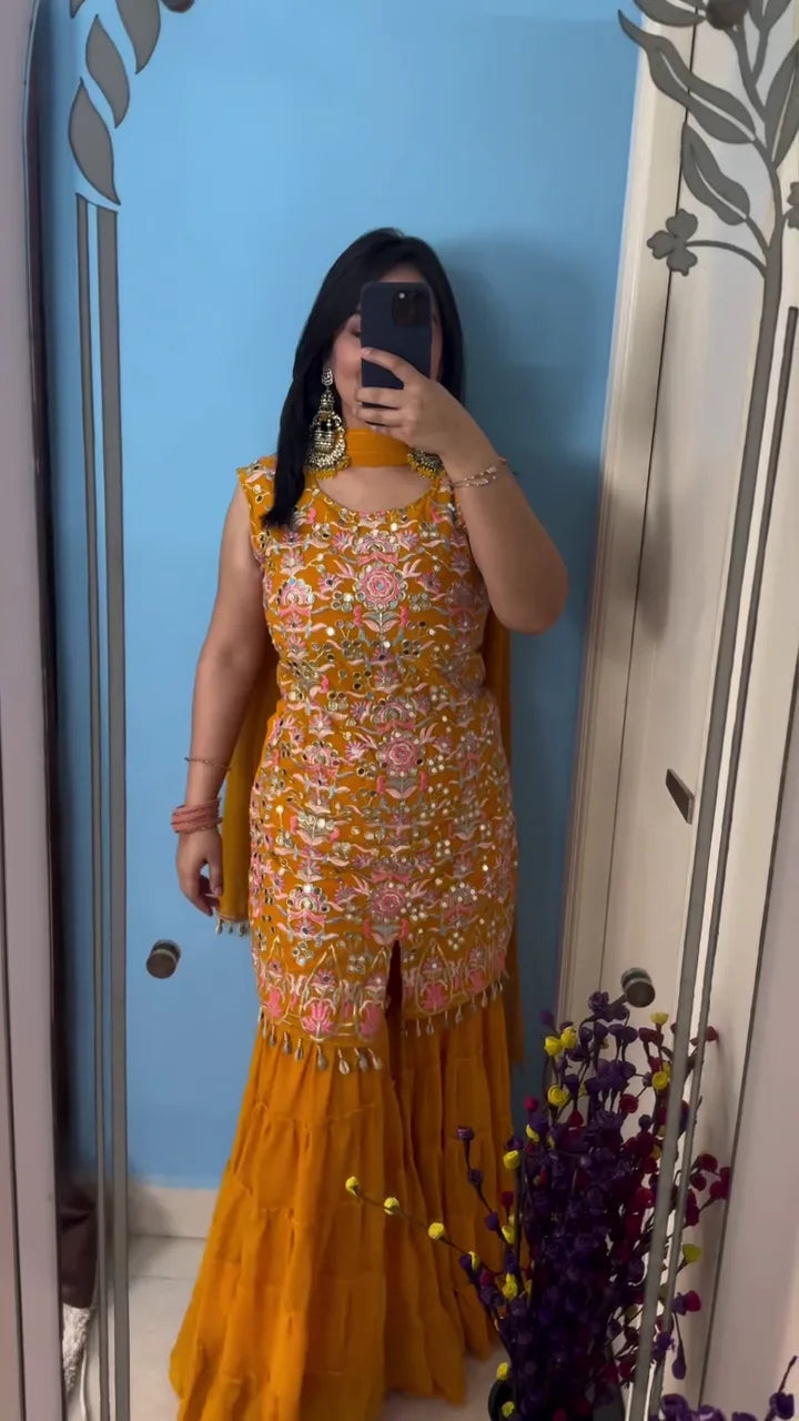 Vibrant Yellow Sharara Set – A Stunning Blend of Festive Radiance and Traditional Elegance