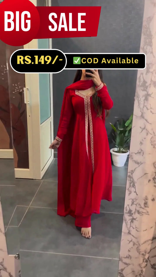 Red Anarkali Dress for Women – Festive & Party Wear, Floor-Length Ethnic Outfit, Soft Comfortable Fabric, Perfect for Weddings, Festivals, and Special Occasions