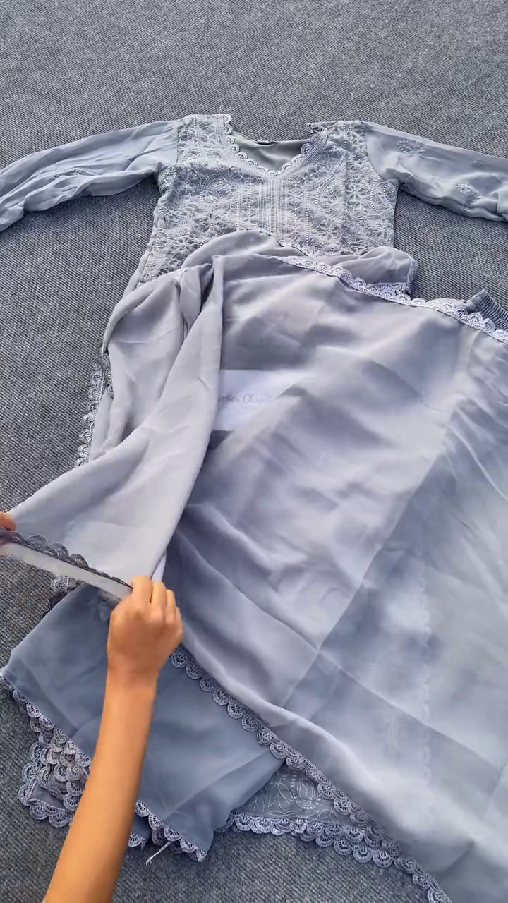 Women’s Grey Embroidered Kurta Set with Matching Dupatta – Elegant Lace Detailing, Soft Fabric, Full Sleeve Ethnic Suit for Festive, Party, Wedding and Traditional Wear