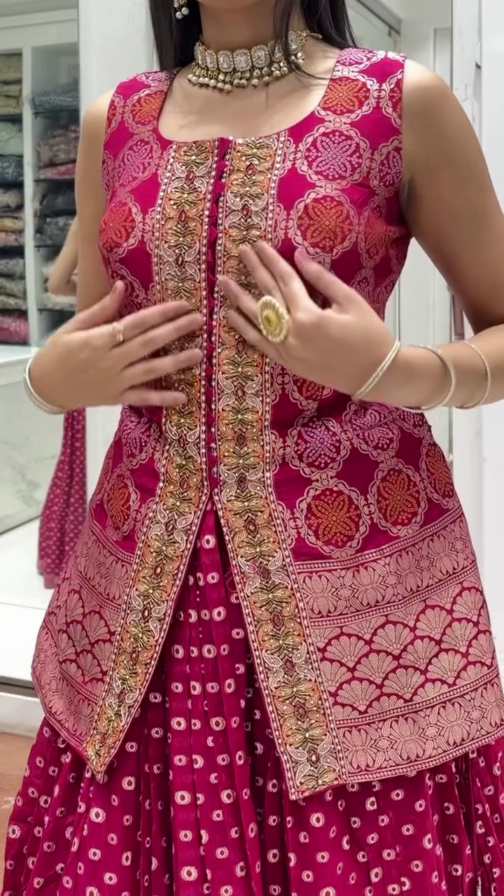 Women’s Traditional Magenta Pink Embroidered Sleeveless Lehenga Choli Set with Dupatta – Heavy Ethnic Festive Wear for Weddings, Parties and Special Occasions