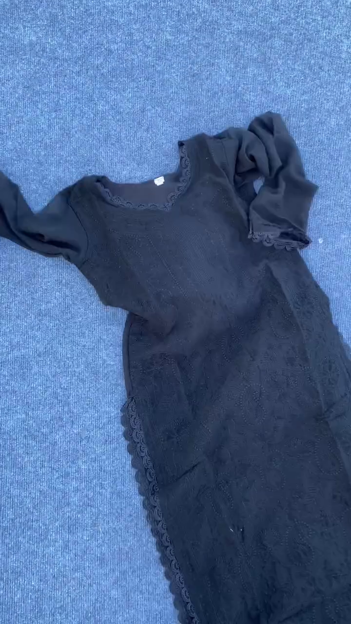 White Chikankari Embroidered Kurta Set with Black Dupatta – Women’s Traditional Ethnic Wear · Intricate Thread Embroidery on Soft Fabric