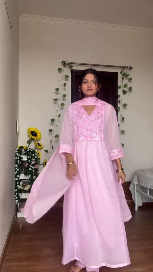 Soft and Elegant Cotton Kurtas in Light Green and Pink with Floral Embroidery and Delicate Lace Detailing, Perfect for Casual and Festive Occasions