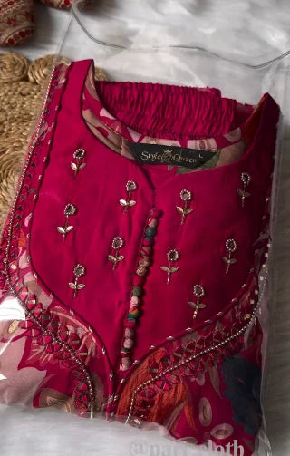 Bohemian Floral Printed Kaftan Kurta with Embroidered Cuffs