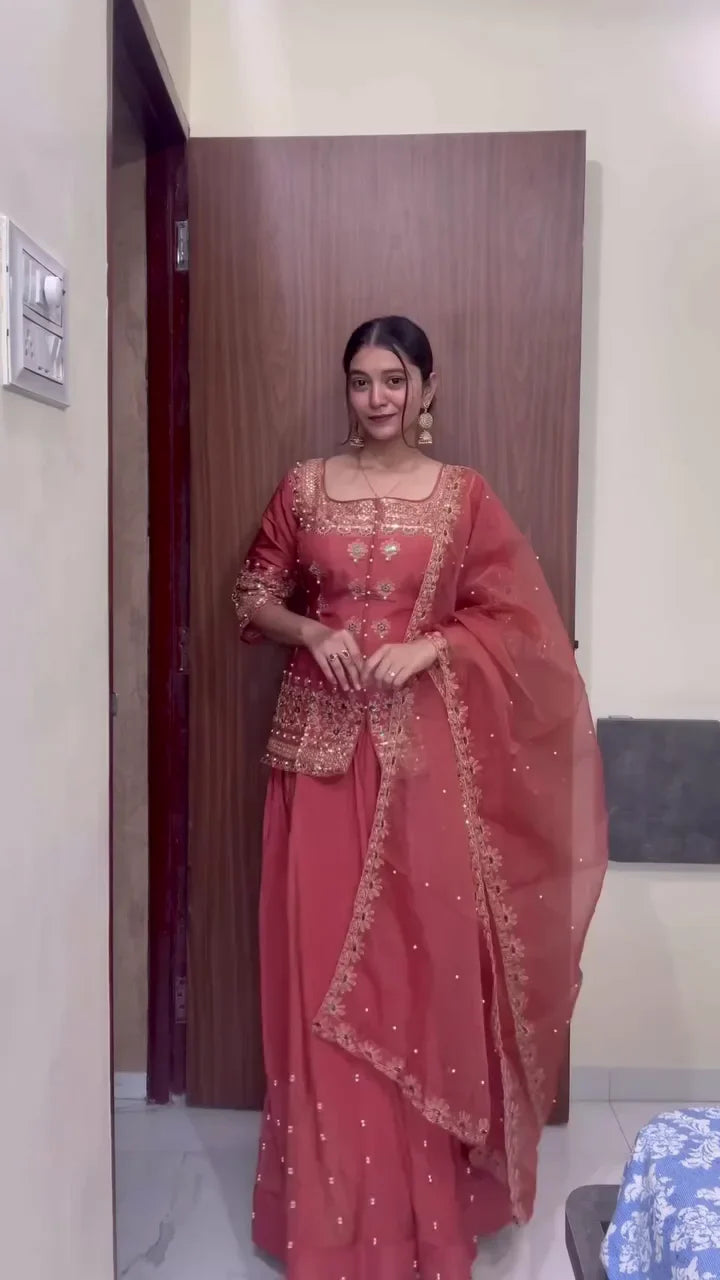 Heavy Sharara Pair: A Regal Ensemble of Grand Styling, Intricate Detailing, and Festive Elegance