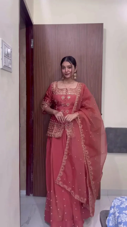 Heavy Sharara Pair: A Regal Ensemble of Grand Styling, Intricate Detailing, and Festive Elegance