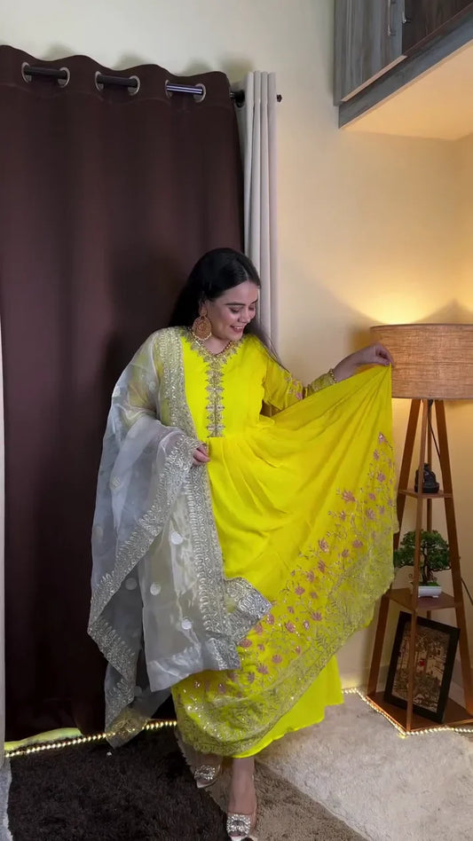 Red Anarkali Style Kurti with Golden Zari Work and Net Dupatta for Party and Wedding Season