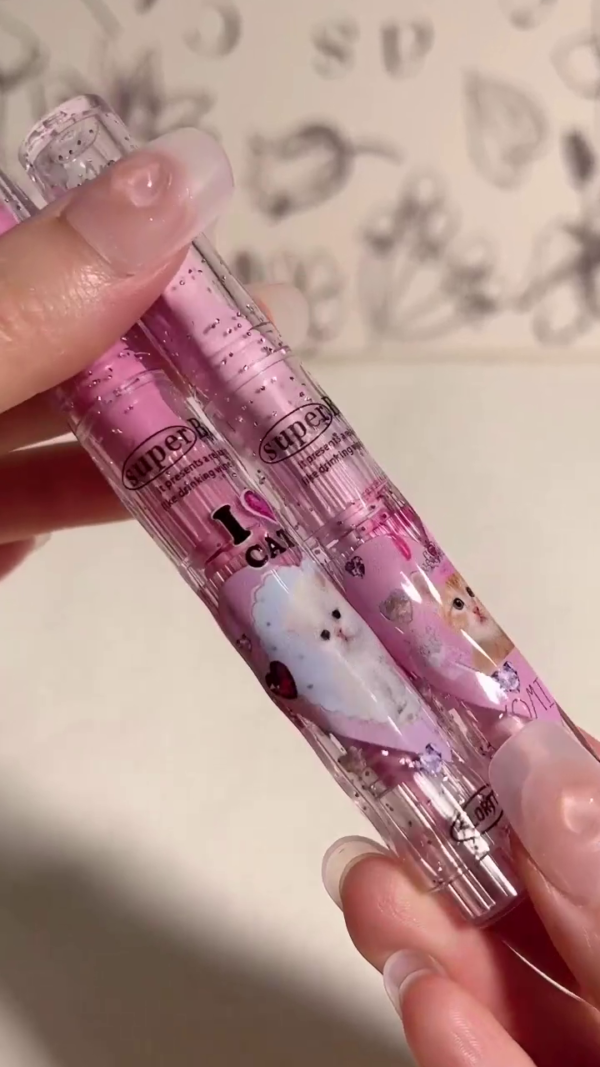 Supercute 'I Love Cat' Glitter Heart-Shaped Lip Balm Duo – Moisturizing Tinted Lipsticks with Adorable Cat Packaging, Sweet Pink Shades, and Sparkling Finish for Soft and Shiny Lips