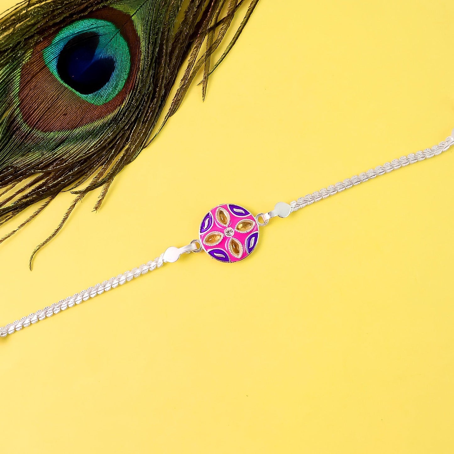 1 Pc Rakhi with Silver Finish Chain – Designer Bracelet Rakhi