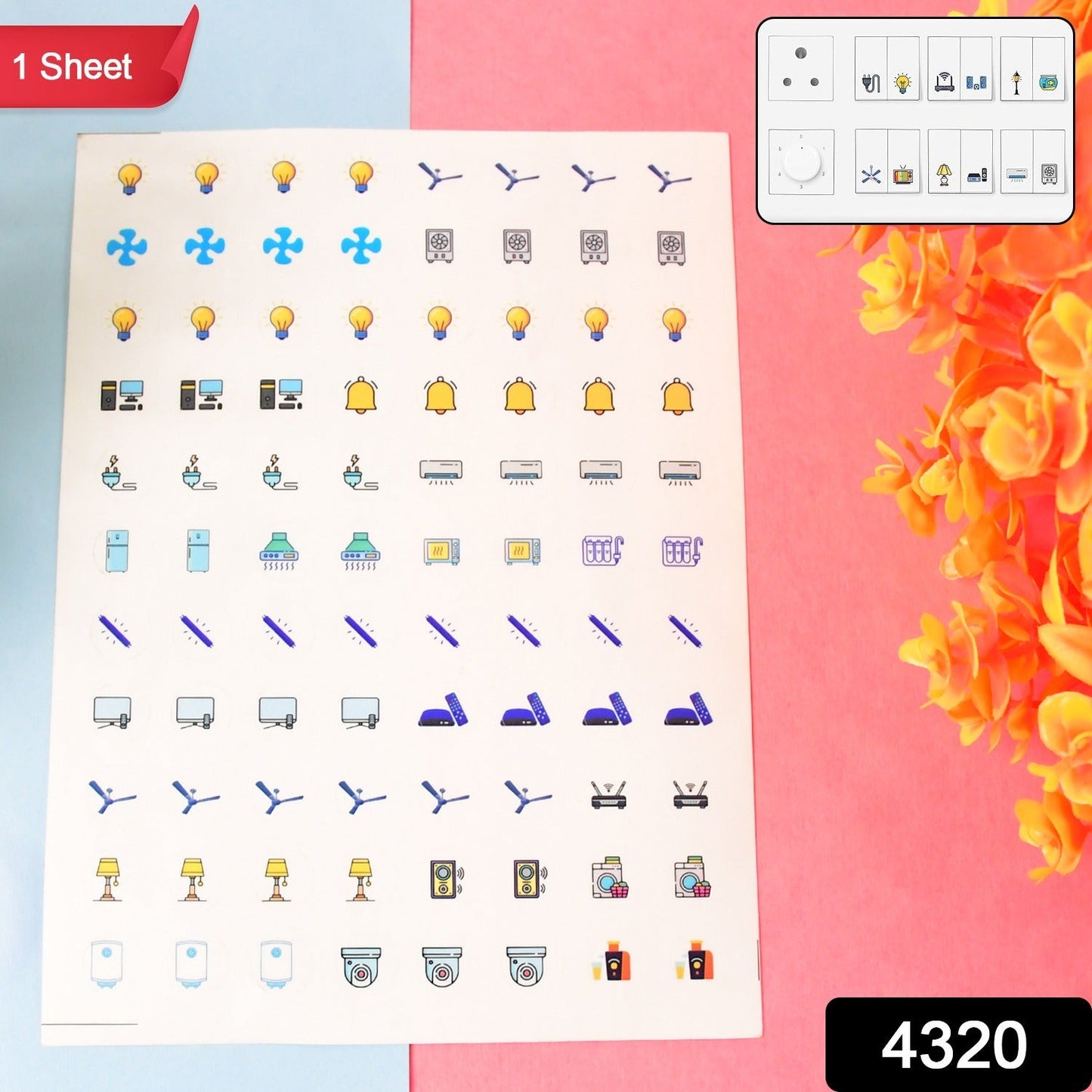 Smart Switch Icon Sticker Sheet (1 Sheet, 88 Icons)
