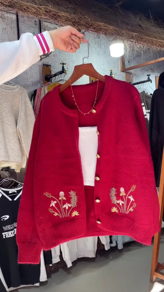 Women’s Embroidered Floral Knit Cardigan Sweeter for Winters