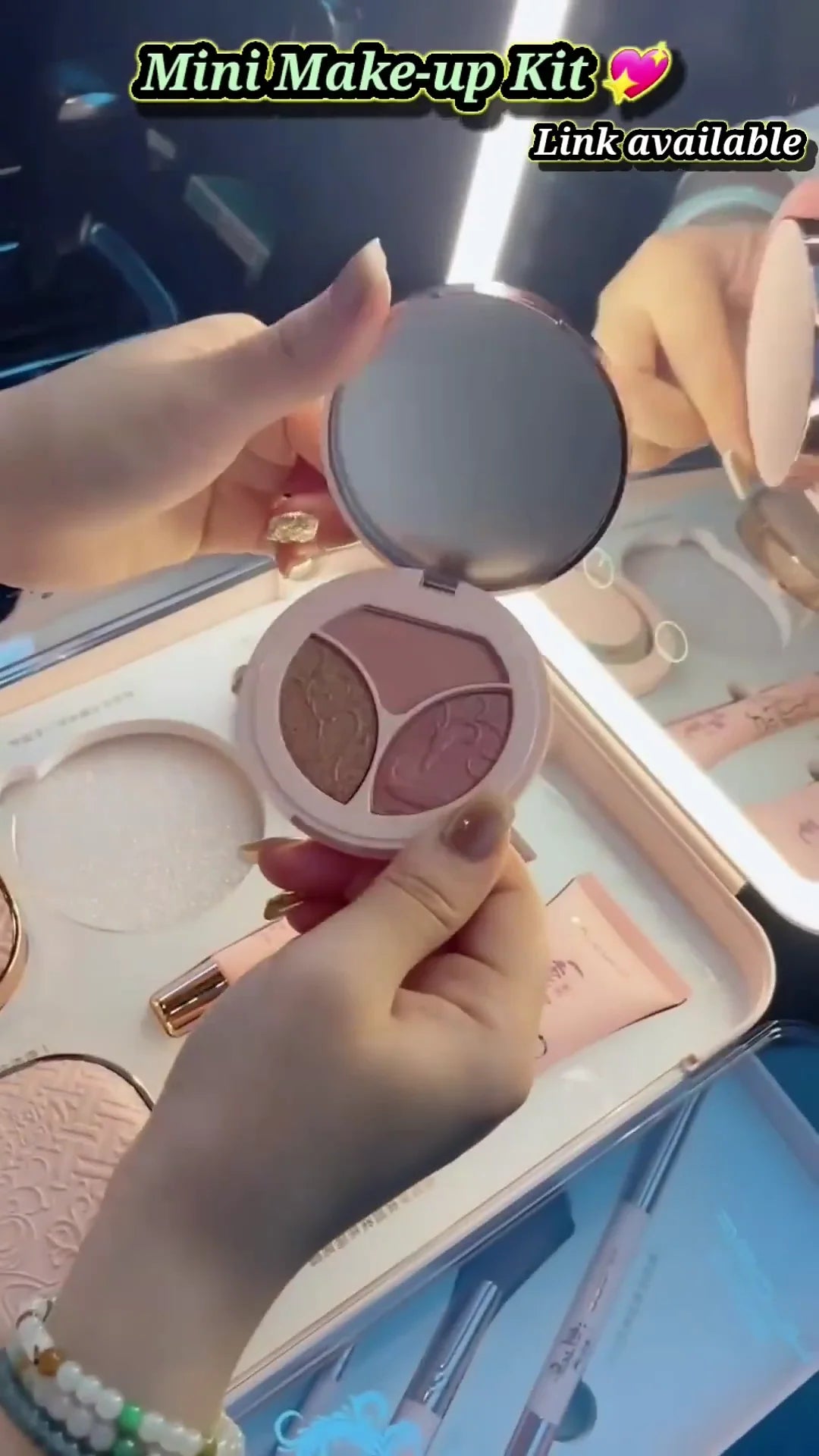 Mini Makeup Kit with LED Mirror – Portable All-in-One Travel Cosmetic Set