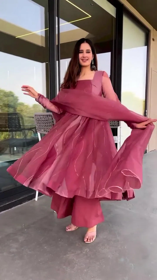 Elegant Pink Anarkali Suit for Women & Girls | Premium Flared Designer Anarkali Dress with Beautiful Detailing & Dupatta