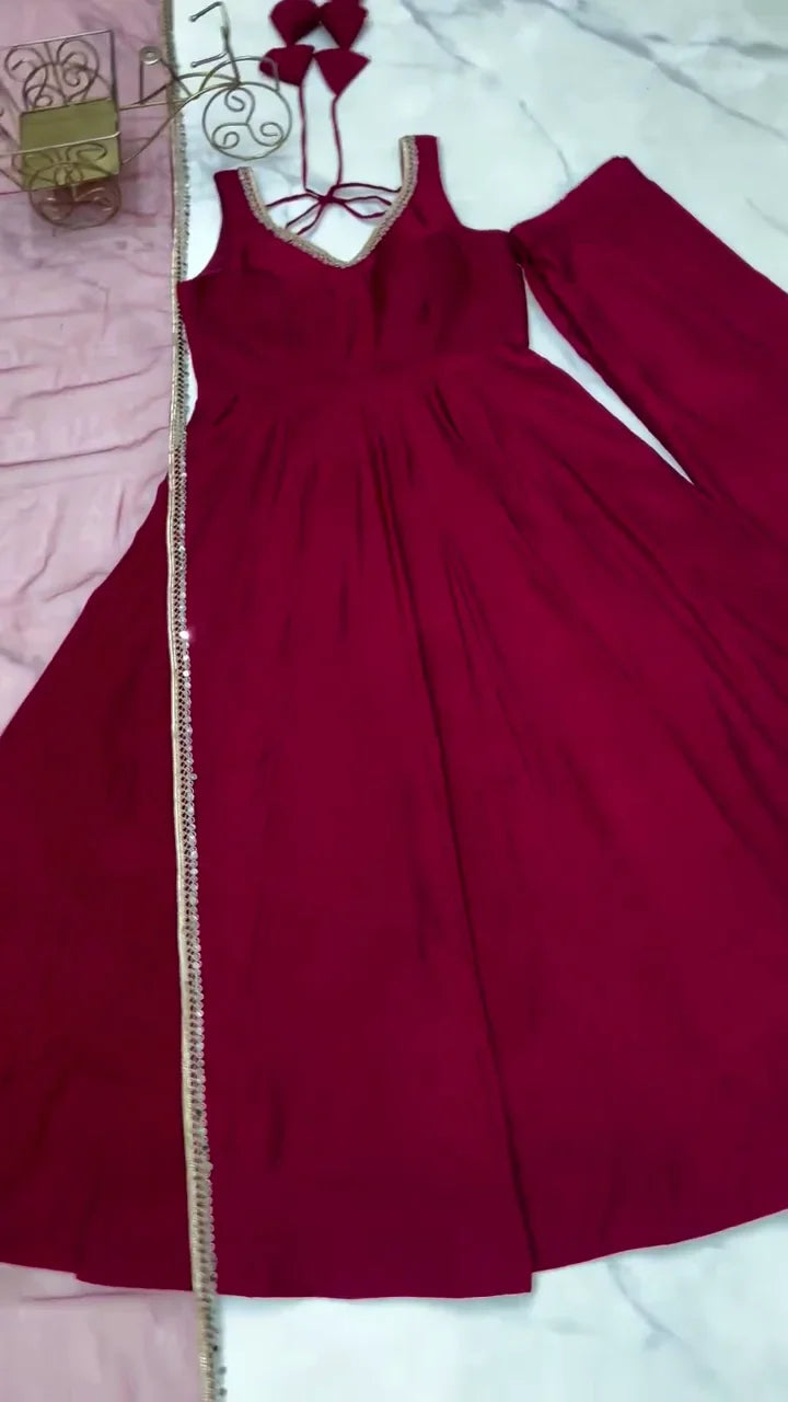 Royal Red Anarkali Suit for Women & Girls | Premium Designer Flared Anarkali Dress with Elegant Embroidery & Matching Dupatta