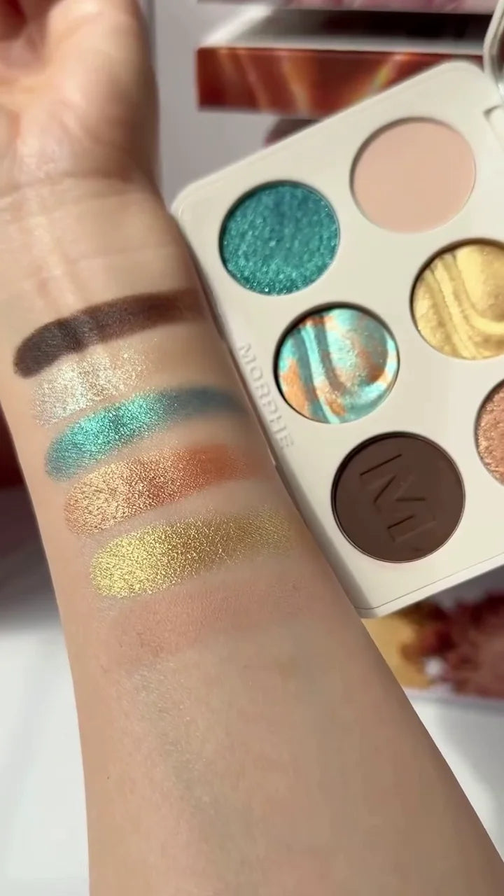 Vibrant 6-Color Eyeshadow Palette – Mix of Matte, Metallic & Shimmer Shades in Bold Blue, Gold, Bronze & Neutral Tones for Stunning Eye Makeup Looks