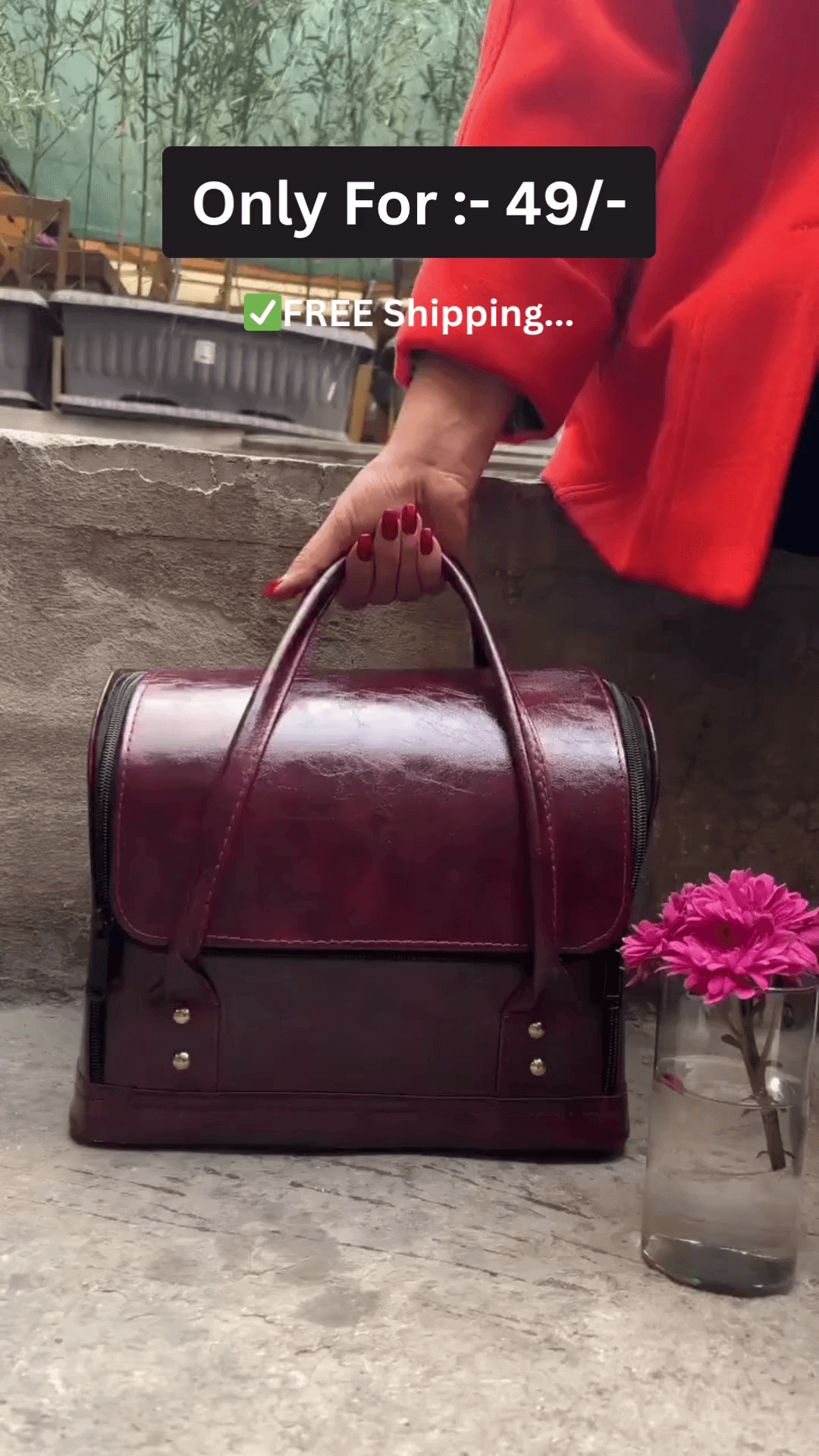 Luxury Burgundy PU Leather Makeup Storage Handbag with Multi-Layer Foldable Cosmetic Organizer Box Including Premium NYX Makeup Kit and Free Shipping