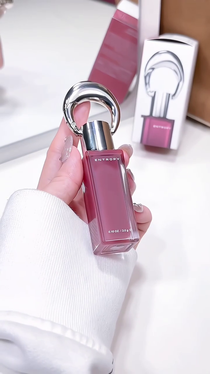 ENTROPY High-Shine Moisturizing Liquid Lip Tint – Rich Mauve Rose Shade with Sleek Curved Metallic Cap, Long-Lasting Lightweight Formula for a Glossy, Hydrated Finish