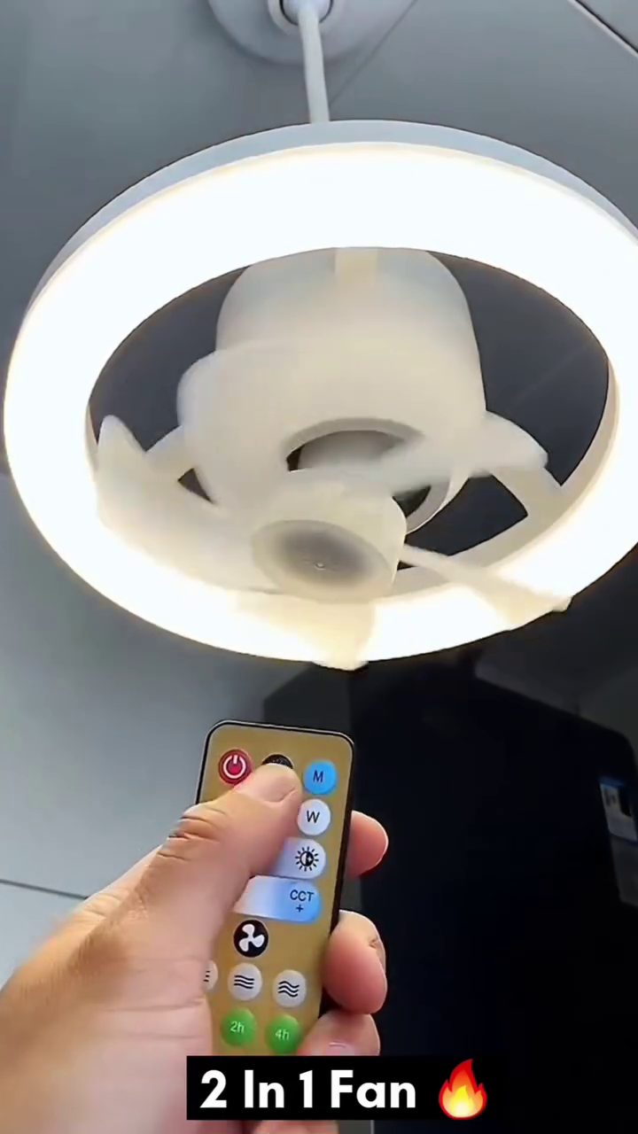 Modern 2-in-1 Ceiling Fan with LED Light and Remote Control – Sleek Bladeless Design for Cooling and Illumination, Ideal for Bedrooms, Living Rooms, and Offices