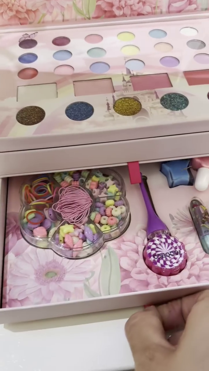 Deluxe All-in-One Unicorn-Themed Children's Makeup Set with Eyeshadows, Blushes, Glitter Palettes, Makeup Brushes, Hair Accessories, Lip Glosses, and Mirror in a Fantasy Princess Castle Design Box