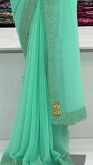 Sea Green Chiffon Hand Embroidered Sequins Jaal Saree