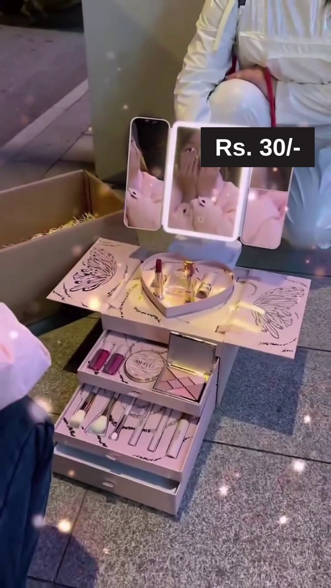 Luxury All-in-One Makeup Gift Set with Foldable Mirror, Lipsticks, Eyeshadow Palette, Brushes, and Compact Accessories in a Beautifully Designed Floral Box