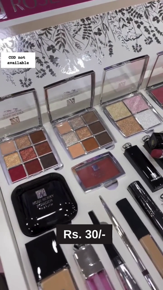 Complete Professional Makeup Kit Featuring Eyeshadow Palettes, Lipsticks, Glosses, Blush, Foundation, Eyeliner, Concealer, and More in a Stylish Floral Box Packaging