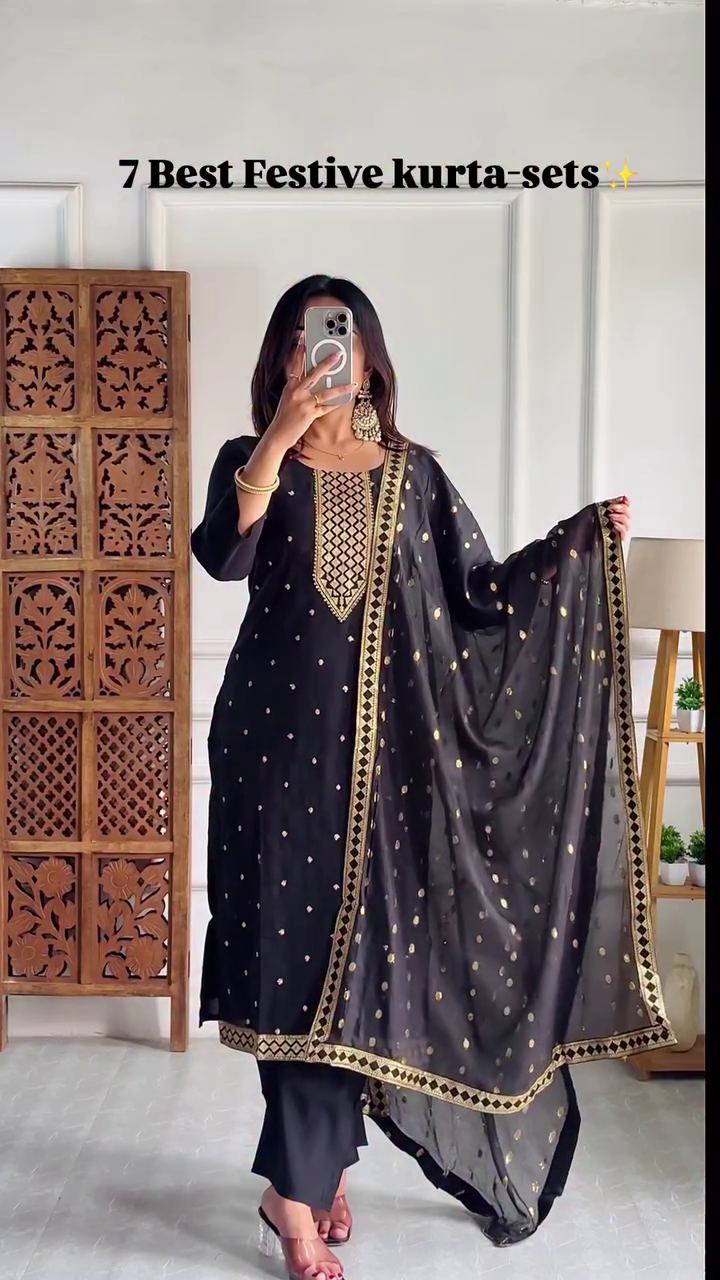 Festive Kurta Set Collection Straight-Cut Kurtas with Intricate Sequin and Mirror Work, Matching Pants, and Lightweight Sheer Dupattas with Embellished Borders – Perfect for Celebrations and Traditional Occasions