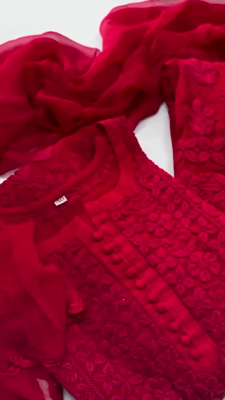Red Embroidered Suit with Intricate Thread Work and Soft Dupatta – A Timeless Outfit for Festive and Special Occasions