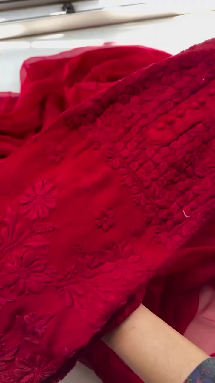 Red Embroidered Suit with Intricate Thread Work and Soft Dupatta – A Timeless Outfit for Festive and Special Occasions